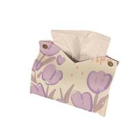 Tissue Holder Tulip Flower Print Waterproof Faux Leather Button Multi-functional Modern Desktop Napkin Dispenser Box Living Room Supplies violetinė