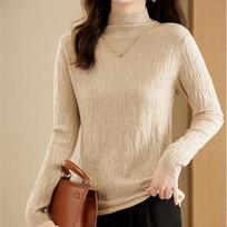Solid Color Half High Collar Sweaters Pullovers Women Tops Fashion 2024 Autumn Sweater Long Sleeve Slim Fit Winter Knitwears Clothes 28645 One Size abrikosas