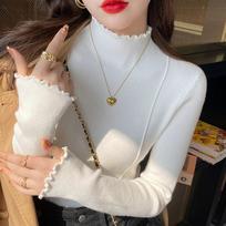 Solid Long Sleeve Pullovers Women Edible Fungus Half High Collar Sweater Autumn Winter Bottoming Knitwears Tops Clothes 29138 One Size oriono spalva