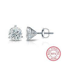 Female Small Screw Stud Earrings 6/7/8mm Round Lab Diamond Earrings 100% Real 925 Sterling Silver Earrings For Women white