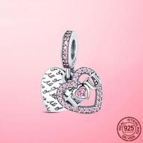 New 925 Sterling Silver Heart & Mum Dangle Charm Fit Women Original Bracelet Necklace 925 Silver Jewelry Mother's Day Gift white
