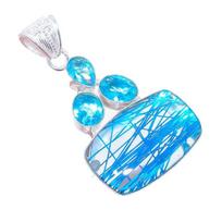 Blue Rutile Quartz, Blue Topaz 925 Sterling Silver Jewelry Pendant 2.2   AH-3290 2.17 mėlyna