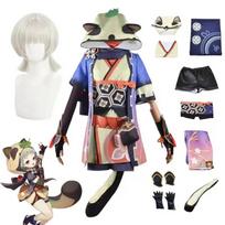 Game   Sayu Cosplay Costumes Anime Outfit Halloween Costume for Women Party Uniform Tail Role Play Clothing Wig L-(Costume+Wig) gray
