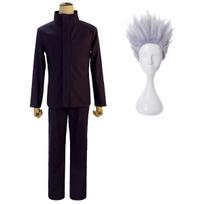 Jujutsu JJK Manga Anime Satoru Gojo Cosplay kostiumas Shibuya Incident Uniform Patch Perukas Rožių tinklas Sintetinis Helovinas XXXL-(Costume+Wig) white