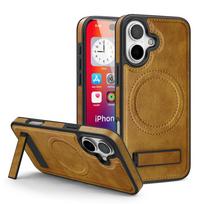 KEYSION Luxuxy PU Leather Magnetic Case for MagSafe for iPhone 16 Plus 15 Kickstand Shockproof Phone Cover for iPhone 15 16 Plus for iPhone 15 ruda