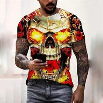Summer Burning Men's Casual Loose Short Sleeved T-shirt Gradient Color 3D Printed Round Neck T-shirt Fire Head S