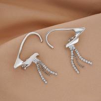 Punk Elf Ear Cuff Fake Piercing Dangle Earrings Silver Tassel Clip On Earrings Unique Fairy Ears Goth Jewelry Dropshipping gray