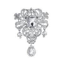 Brand Crystal Rhinestone Large Size Big Drop Brooches For Wedding Ornament Jewelry beige