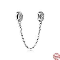 New Original Silver Color White Pave Safety Chain Diy Bead Fit European Fashion Charms Bracelet Bangles Diy Jewelry P774
