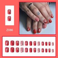 24pcs Press On Nails Short Magic Mirror Snowflake Fake Nails Christmas Red Cartoon Deer Cute Square Wear Nails black