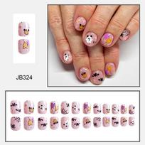 24pcs Press On Nails Halloween Short Square Nails Ears Ghost Pumpkin Balloons Halloween Elements False Nails Finished Wearable Nails Holiday Manicure brown