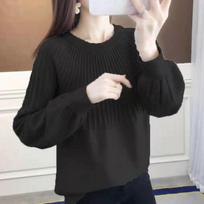 Round Neck Sweater Women's Hong Kong Style Solid Color Sweater Loose Casual Knitted Base Sweater Autumn and Winter One Size juoda