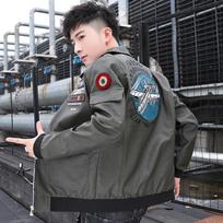New Leather Men's Baseball Uniform Thin Airborne Embroidered Flight Suit PU Leather Jacket M gray
