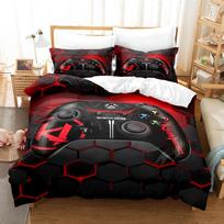 3D Couple Game Controller Bedding Set Couple Gamer Down Duvet Cover Pillowcase 2/3pc King Queen Bed Luxury Home Textile Gift Baby 100x135cm red
