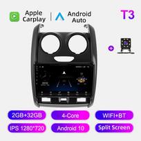 Automobilio radijas Android Auto Carplay Renault Duster 2015-2020 m. Multimedijos grotuvas Pagrindinis blokas Stereo GPS navigacija BT WIFI 2+32GB 2+32GB black