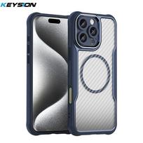 KEYSION Shockproof Case for MagSafe for iPhone 13 12 11 Pro Max Silicone+PC Camera Protection Carbon fiber Texture Phone Cover for iPhone 13 mėlyna