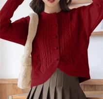 Rudens ir žiemos moteriškas megztinis Retro Minkštas Lazy Wind Twist Croco Button Megztinis Moteriškas laisvas megztas megztinis One Size raudona