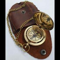 Push Button Lid Compass Chain with Leather Cover Gift Mothers Day Gift Anniversary Gift Father Day Gift
