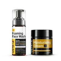 Ustraa Bright & Oil-free Combo - Foaming Face Wash - For Skin Brightening - 150 ml | Helps Prevent Blackheads | NO SLS & Moisturising Cream