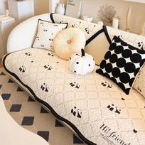 Checkered Black Border Sofa Mat Pillowcase Panda Pattern Anti Slip Sofa Cushion Towel Off White Sofa Fabric Cover for Dust Cover 70x70cm 1pcs white