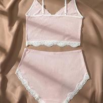 Women Bra Set Women Seamless Tanks Tops Panties Set Wireless Bra Soft Crop Top Low-rise Underpants 2 Piece Outfits Women's Swimwear  Sexy Tank Top XL rožinė