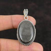 Sidabrinio spindesio obsidianas pakabukas Originalus brangakmenio pakabukas Elegantiškas papuošalas 925 svarų sterlingų sidabro pakabukas Rankų darbo Visiškai naujas pakabukas Dovanos jai gray