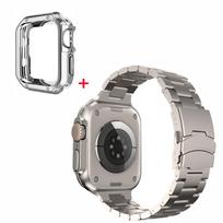 Klasikinė titano apyrankė+TPU dėklas Apple Watch Ultra 2 49mm 45mm 44mm 42mm 40mm Metalinė vyriška verslo apyrankė iWatch Series 9 8 7 6 5 45mm gray