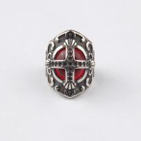 Men's Stainless Steel Viking Ring  Silver Tone Vintage Black Iron Cross Ring with Red Zircon Rings 7 gray