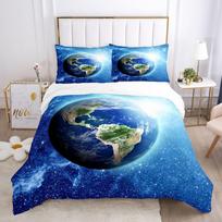 Earth Duvet Cover Set 3D Blue Planet Pattern Polyester Comforter Cover King Queen Size for Boys Girl Bedding Set with Pillowcase 70x133cm 2pcs