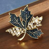 Crystal Maple Leaf Brooch High-End Temperament Suit Coat Accessories Guochao Cheongsam Corsage Retro Pin New Year'S Gift black