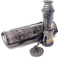 Žalvarinis jūrinis 40,64 cm teleskopas Spyglass replika odinėje dėžutėje Dollond London Rankinis šnipinėjimo stiklas Sailor's Decor gray
