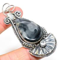 Natural Ocean Fume Agate,White Topaz 925 Sterling Silver Pendant 3.07  g3C39