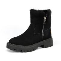 Autumn Winter Middle Tube PU Leather Snow Boots For Women Cross-Border Large Size Thick Bottom Zipper Martin Boots 35-43 35 juoda