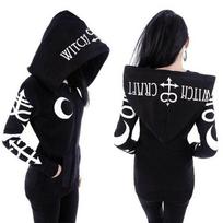 Moteriškas „Punk Witch Hoodie“ moteriškas gotikinis laisvalaikio plius dydžio striukės su užtrauktuku XXXXXL juoda