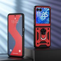 KEYSION Shockproof Armor Case for Motorola Razr 50 Ultra 5G Soft Silicone+PC Ring Stand Phone Back Cover for Motorola Razr+ 2024 for Razr 50 raudona