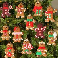 12pcs Gingerbread Man Ornaments Christmas Tree Hanging Decorations Assorted Plastic Gingerbread Figurines Ornaments Party Suppli