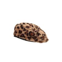 Autumn winter British retro plush leopard print beret for women Korean ins street photography fashionable modern concave design artist hat M（56-58cm）