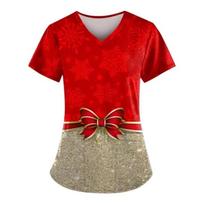 Women Nurse Uniform Cartoon Pattern 3D Print V-Neck Pocket Medical Uniforms Fashion Nursing Uniforme Women's Work Wear 5XL brown