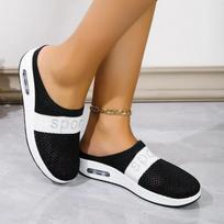 fashion Zapatos Planos De Malla Para Mujer, Zapatillas De Media Suela Gruesa, Sandalias Informales Transpirables, Novedad De Sandals 36 juoda