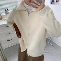 Retro Zipper Knitted Cardigan Women's Sweater Autumn and Winter Loose Outerwear Turn Down Collar Sweaters Coats Fashion Long Sleeve Cardigans 25310 One Size balta
