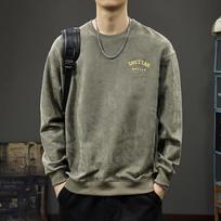 Autumn Letter-Printed Sweater Men'S American Casual Crew Neck Long-Sleeved T-Shirt Suede Loose Bottoming Shirt M gray