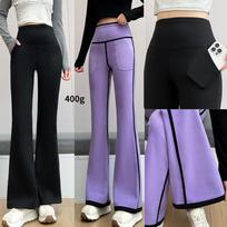 Winter Women's Flared Shark Pants Thickened High Waisted Tummy Control Elastic Long Pants L