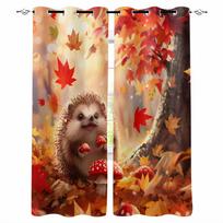 Autumn Maple Leaf Forest Hedgehog Mushroom Blackout Curtains For Living Room Bedroom Window Treatment Blinds Drapes W135 x H60cm
