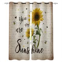 Sunflower Vintage Letter Bee Blackout Curtains For Living Room Bedroom Window Treatment Blinds Drapes Kitchen Curtains W135 x H60cm
