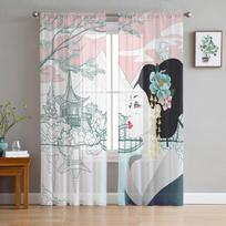 Geisha Japan Style Mount Fuji Curtain For Living Room Transparent Tulle Curtains Window Sheer For The Bedroom Accessories Decor W135 x H114cm white