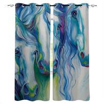 Abstract Horses Watercolor Painting Blackout Curtains For Living Room Window Curtains For Bedroom Kitchen Curtains Drapes Blinds W135 x H60cm