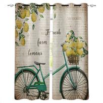 Lemon Bicycle Retro Old Newspaper Blackout Curtains For Living Room Bedroom Printed Window Treatment Drapes Home Decor W135 x H60cm