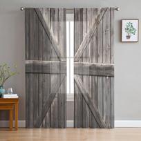 Farm Plank Warehouse Window Treatment Tulle Modern Sheer Curtains for Kitchen Living Room the Bedroom Curtains Decoration W135 x H114cm
