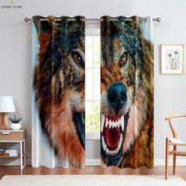 Animal Wolf 3d Printing Curtain Blackout Heat Insulation Curtain Window Decoration Curtain Kitchen Living Room Bedroom Curtain W100xH130(CM) folio&Rod pocket