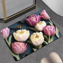 2pcs Flower Household Diatom Mud Cushion Bathroom Absorbent Floor Mat Toilet Door Non-slip Foot Pad 40*60cm gray